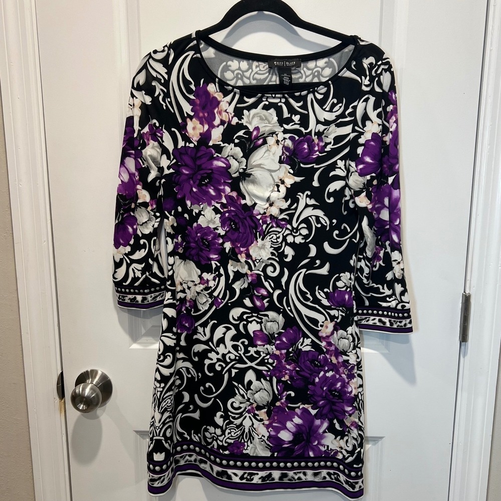 White House Black Market Womens Sheath Dress Floral Scroll Print Purple XS
